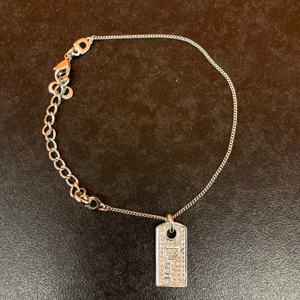 ChristianDior ディオール ロゴ 刻印 プレート チェーン ブレスレット バングル シルバー クリスチャンディオール