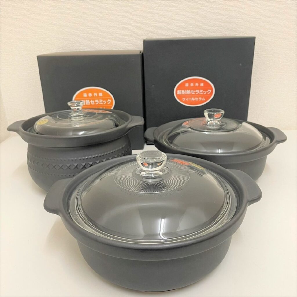 ウィールセラム 平吉窯 遠赤外線 超耐熱セラミック 浅鍋 深鍋 3点セット GL-61 黒