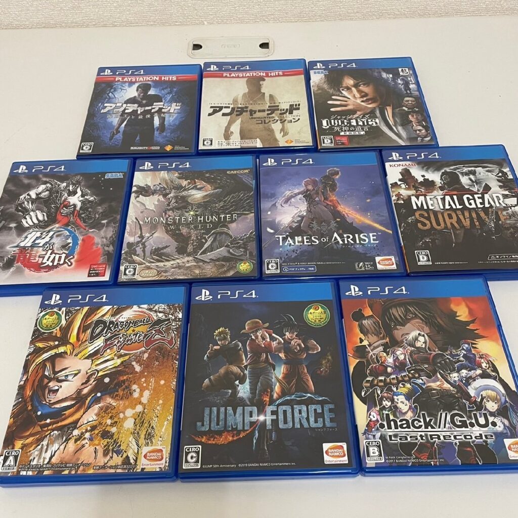 PS4 ソフト 10本まとめ アンチャーテッド モンハン ジャッジアイズ 北斗が如く メタルギア テイルズ ジャンプ