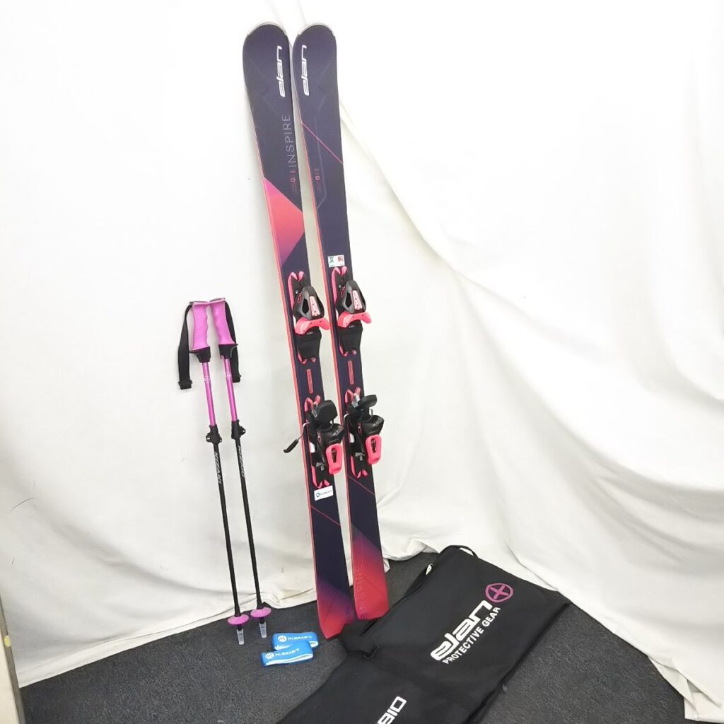 ELAN エラン スキー板 152cm ビンディングつき&KIZAKI ストック ソフトケースセット 現状品
