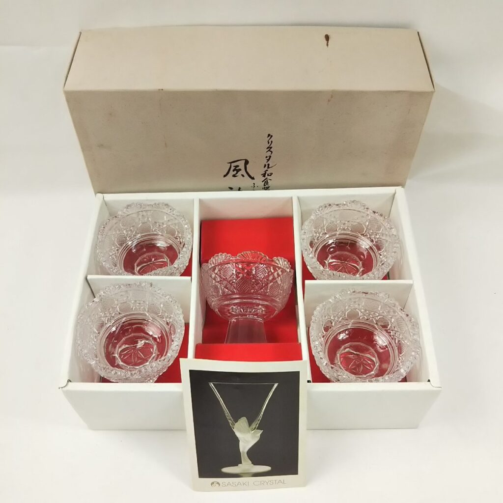 クリスタル和食器 5客揃 高足グラス 珍味入れ 小皿 現状品