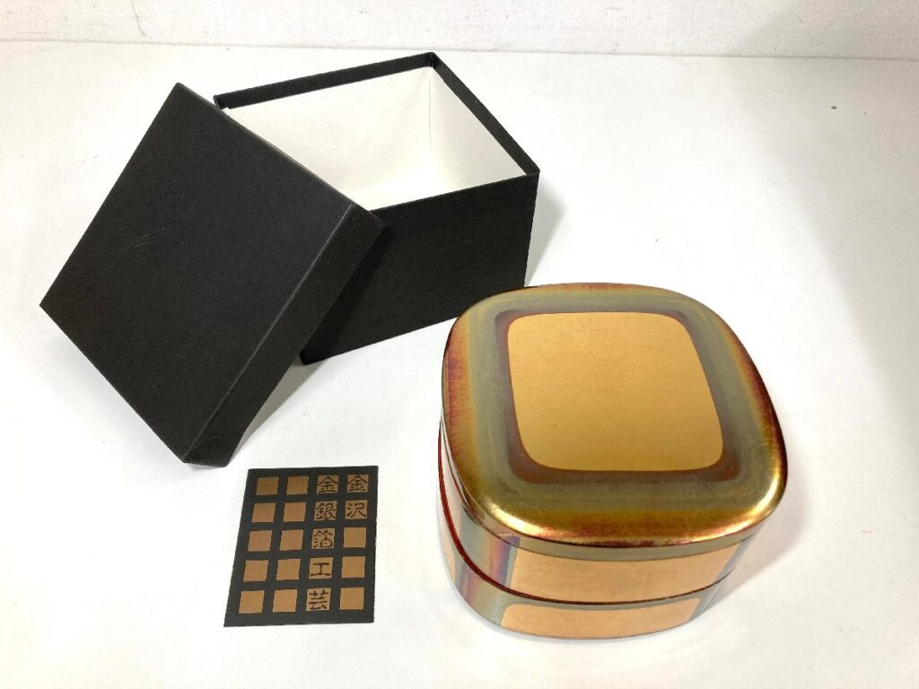 金沢 金銀箔工芸 二段重 お重 金沢手打ち箔 金沢金箔 伝統工芸 工芸 雑貨 アンティーク レトロ