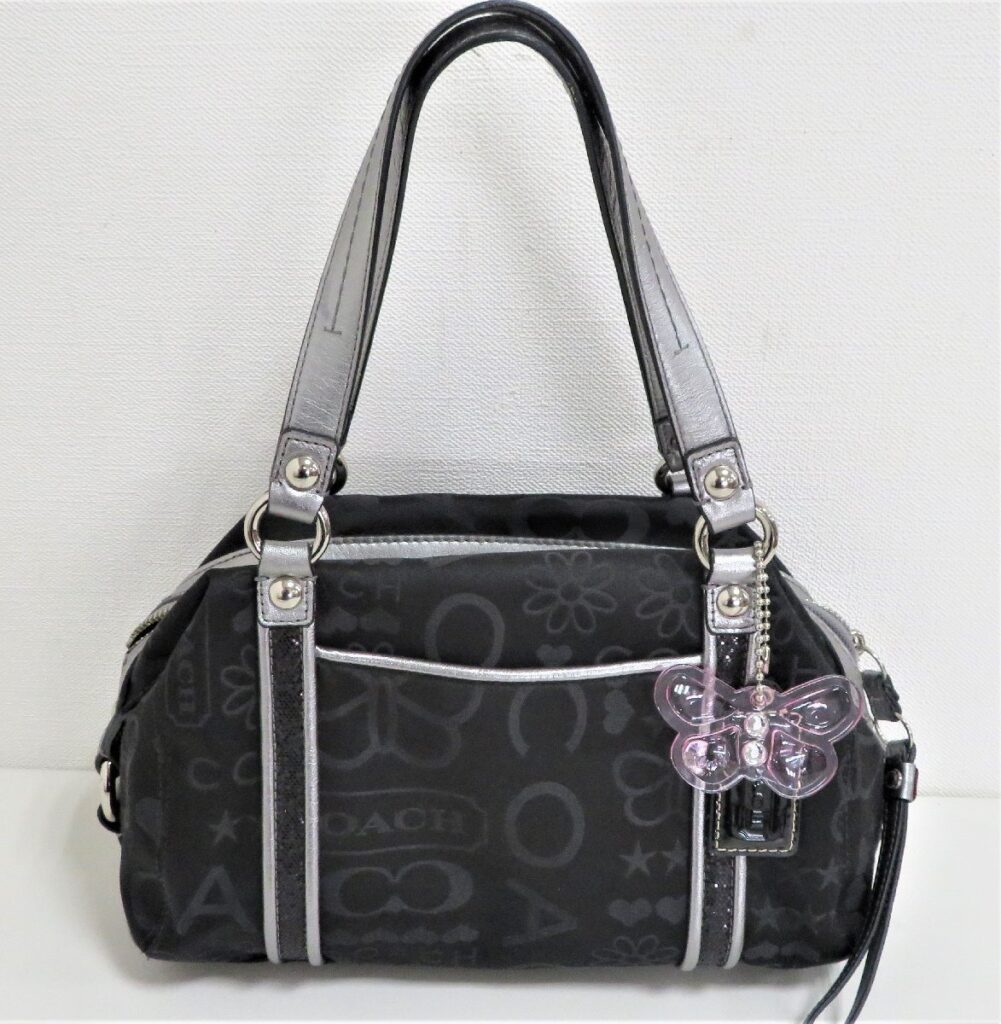 COACH　コーチ ハンドバッグ F15710 バンダナグリッターサッチェル ジャガード×レザー 黒