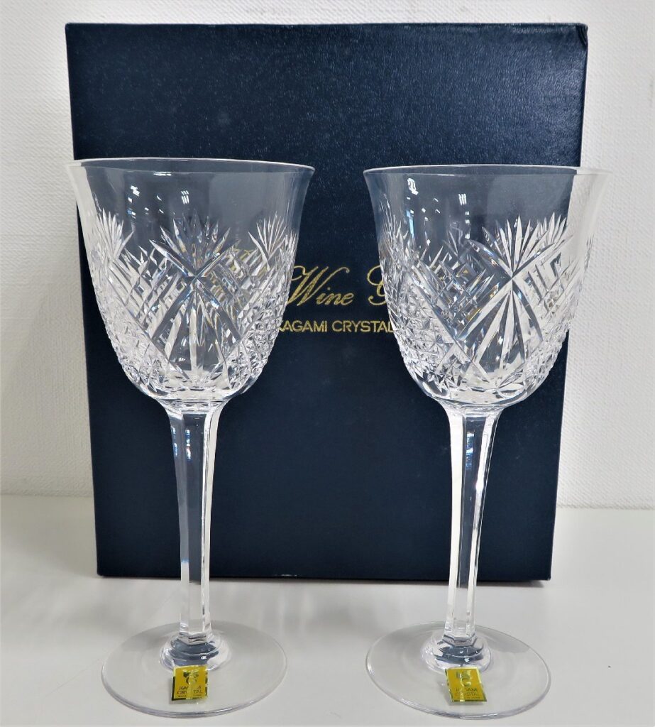KAGAMICRYSTAL カガミクリスタル ペア ワイングラス　切子デザイン　2客セット 箱付き
