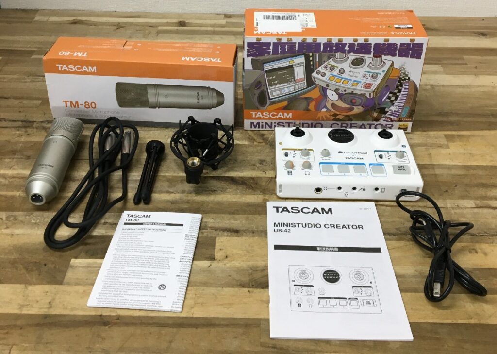 ティアック TASCAM MINISTUDIOCREATOR US-42 TM-80 家庭用放送機器 マイク USBインターフェース 説明書付き