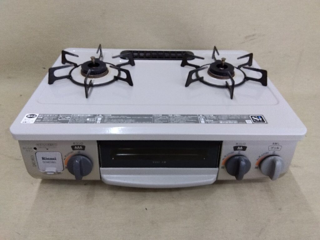 リンナイ ガスコンロ/ガステーブル/LPガス/18年製/型式:DCM01BEL/左強力バーナー/二口コンロ/グリル付き