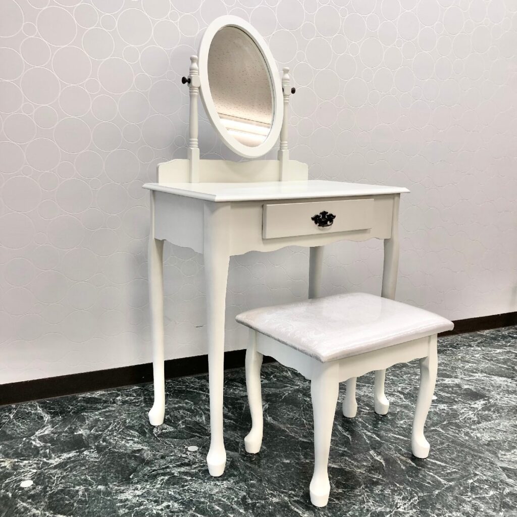 スツール付き ドレッサー 化粧台 木製 引き出し 猫足 アンティーク アイボリー