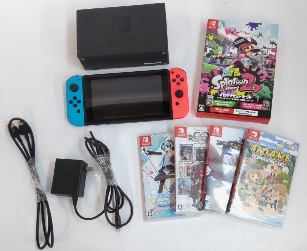 初期化済み NINTENDO SWITCH HAC-001 本体＆ソフト スプラトゥーン2/牧場物語/初音ミク他 ニンテンドー スイッチ