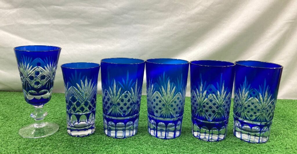切子グラス 切子 グラス 藍切子 ガラス工芸 硝子 工芸品 伝統工芸 藍 青 6点 セット まとめ