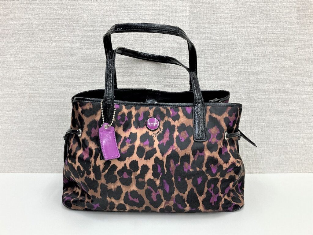 COACH コーチ F25281 ナイロン×パテントレザー レオパード トートバッグ ショルダーバッグ 肩掛け