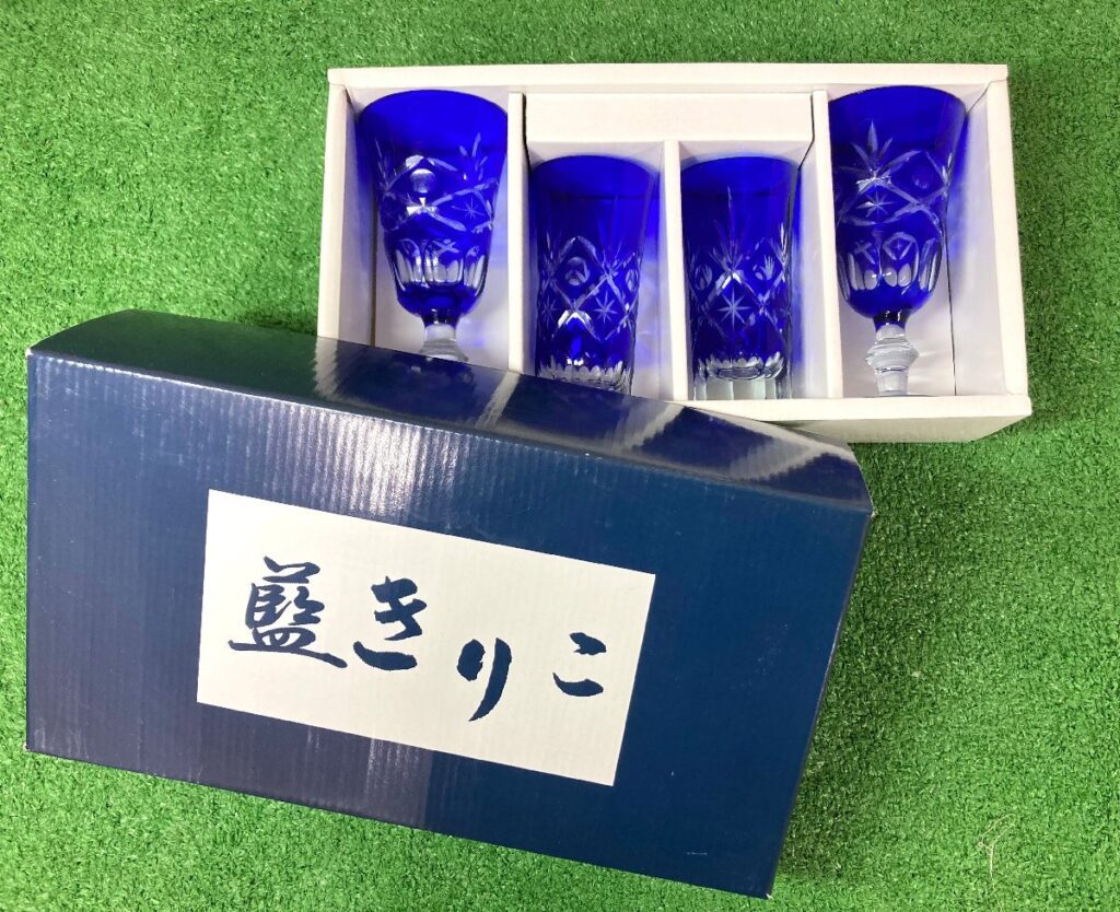 藍きりこ 切子 切り子 切子グラス 硝子 ガラス工芸 4点 セット 工芸品
