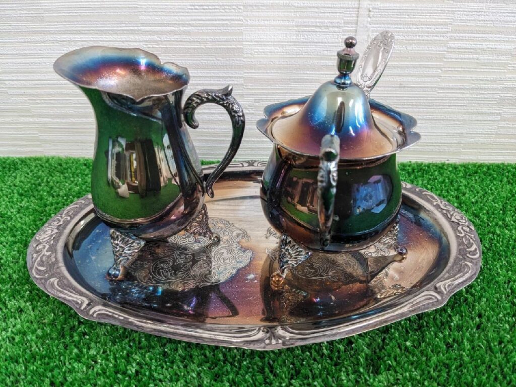 アンティーク ティーセット　ステンレス 食器 PAT刻印 ポットマーク