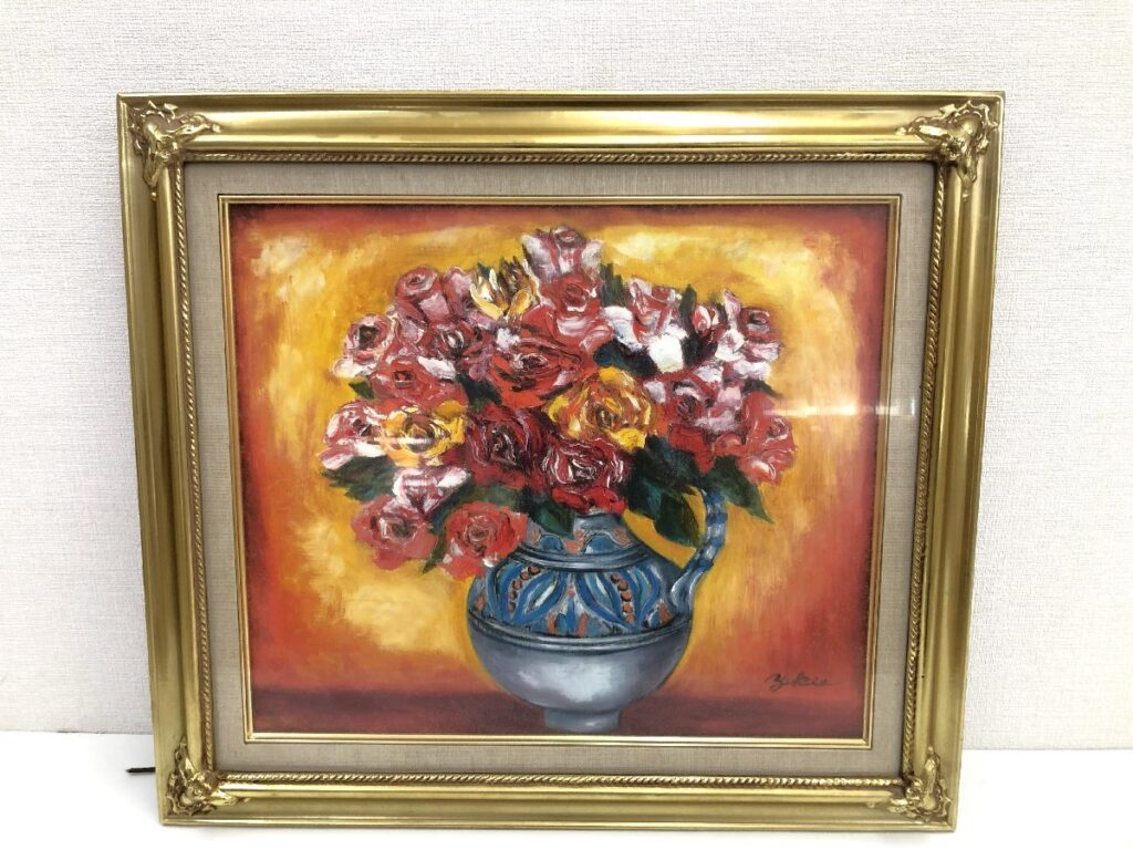 薔薇 油絵 油彩 絵画 バラ yukie 作者 詳細不明