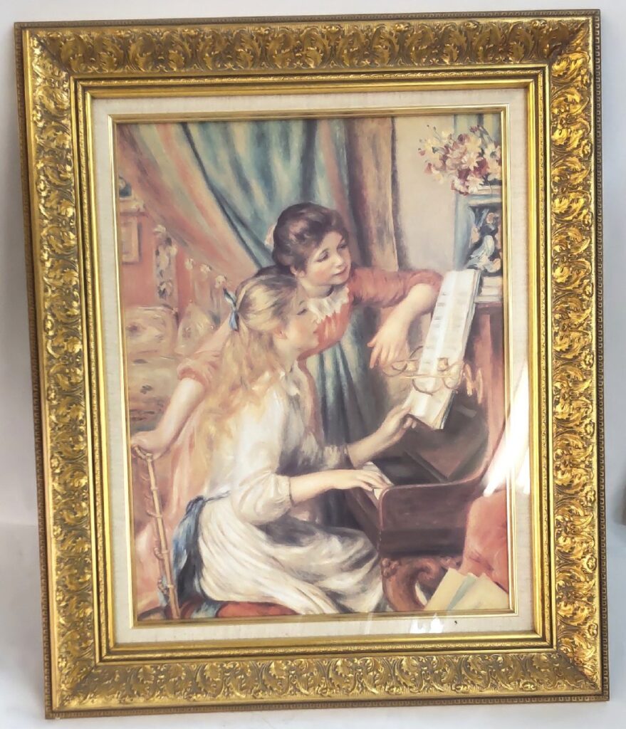 絵画 名画 複製画 額縁付 ピエール・オーギュスト・ルノワール 「ピアノに寄る娘達」 アンティーク 現状品