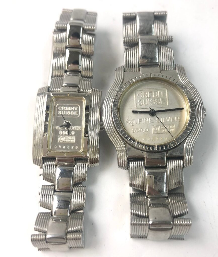 CREDIT SUISSE クレディ スイス Fine Silver 腕時計 ペア 999.0 INGOT インゴット 未稼働品