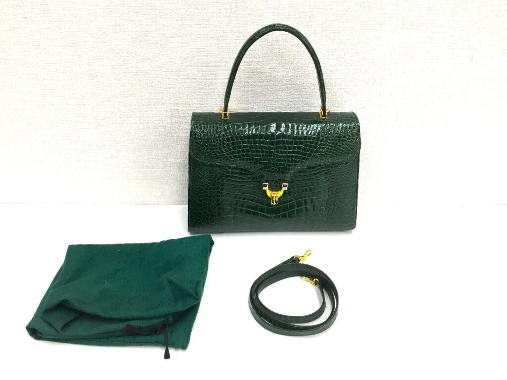 Genuine Crocodile クロコダイル ショルダーバッグ ハンドバッグ 2WAY グリーン