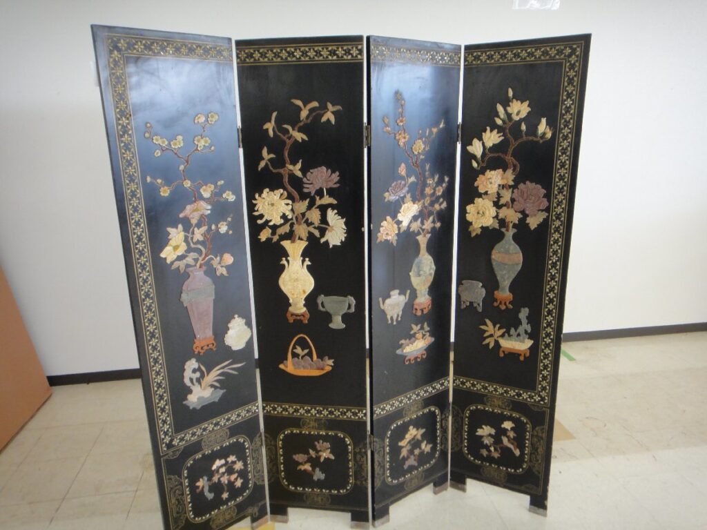 中国 天津製造 4枚折り 衝立/屏風/パーテーション/中国美術