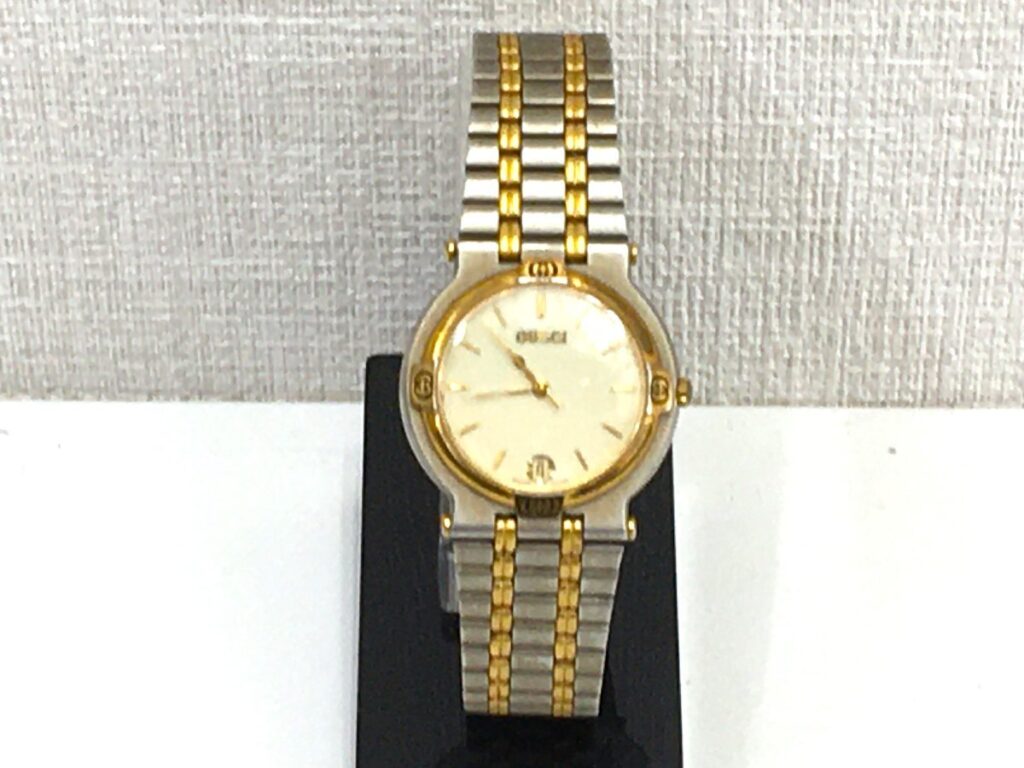 グッチ GUCCI QZ クオーツ デイト 9000M アイボリー文字盤 レディース 不動品/動作未確認