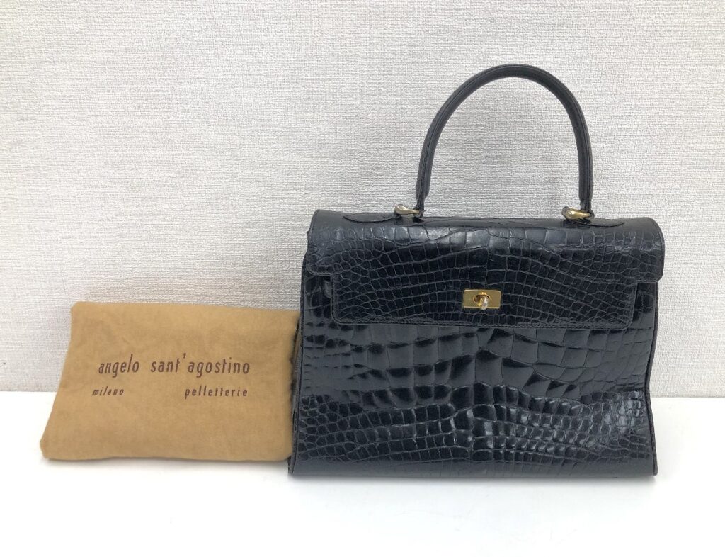 SANT’AGOSTINO サンタゴスティーノ バッグ ハンドバッグ クロコ風 milano イタリア製 ブラック