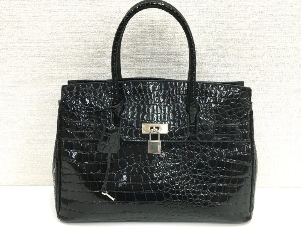 クロコ風 ハンドバッグ トートバッグ レディース 黒/ブラック