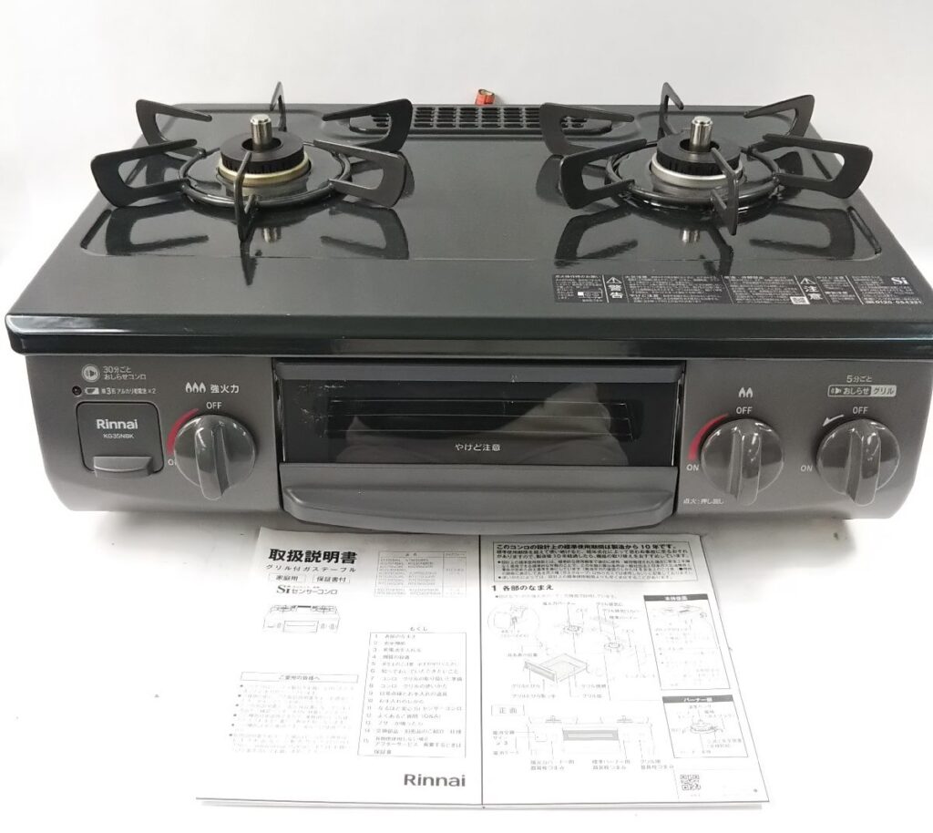美品 Rinnai リンナイ ガスコンロ ガステーブル KG35NBK LPガス 2022年製 動作未確認 現状品