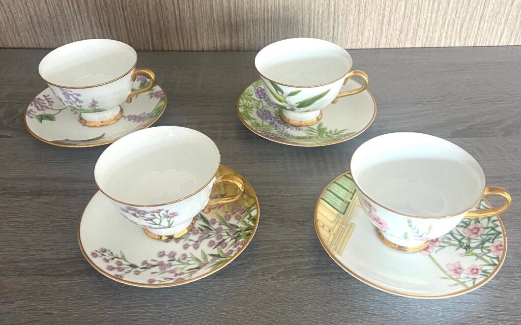 源氏物語の花 カップ&ソーサ 限定版高級磁器 原画・松岡真澄 【きり・しをん・せきちく・ふぢ・たちばな】