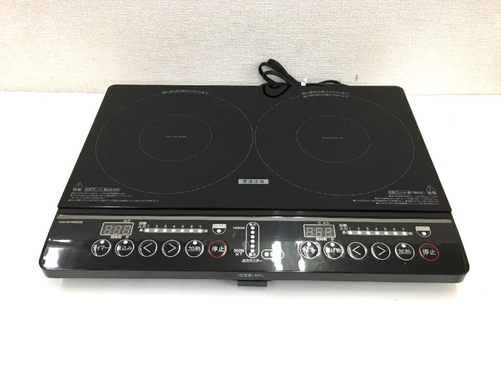 山善 YAMAZEN IHコンロ 2口IHクッキングヒーター YEM-W1456 2021年製 通電確認済み