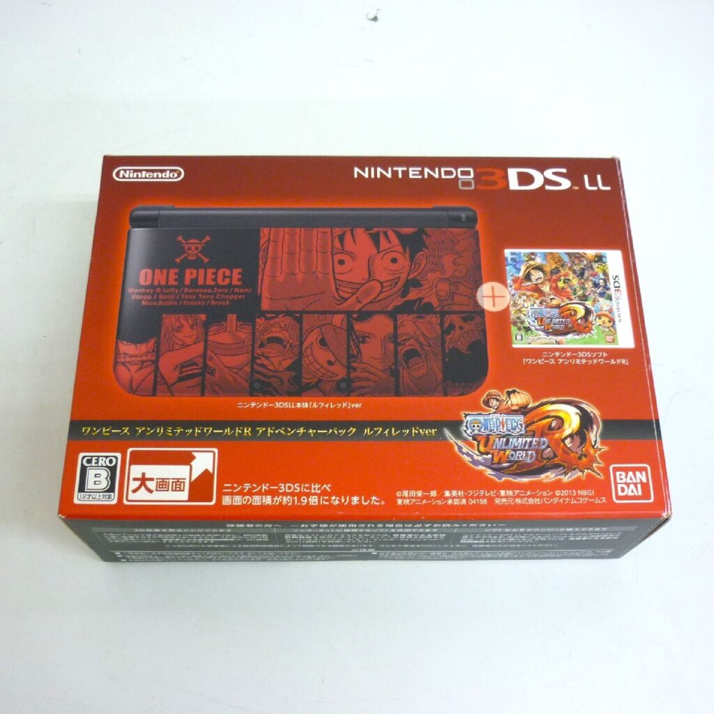 NINTENDO 3DS LL ワンピースアンリミテッドR アドベンチャーパック ルフィレッドver ソフト付き 箱付き 動作確認済
