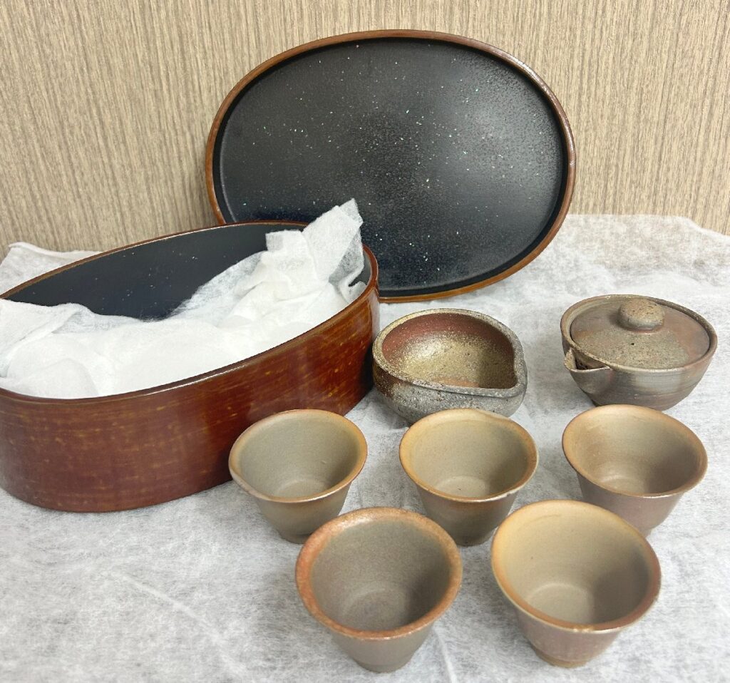 備前焼 陶古 茶道具 湯呑み、急須など 収納箱付き