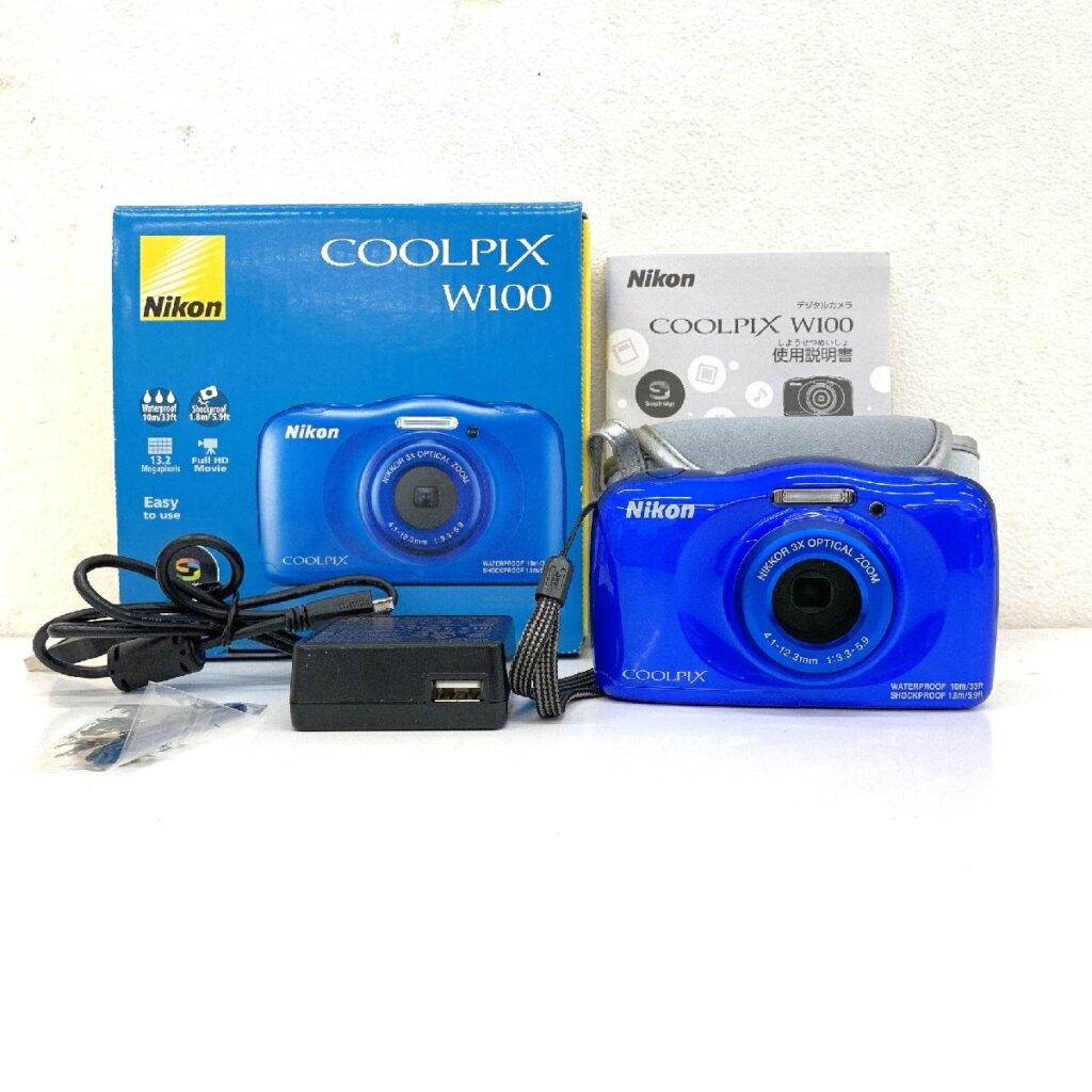 Nikon ニコン COOLPIX クールピクス W100 ブルー コンパクトデジタルカメラ 防水 充電アダプター付 簡易動作確認済み