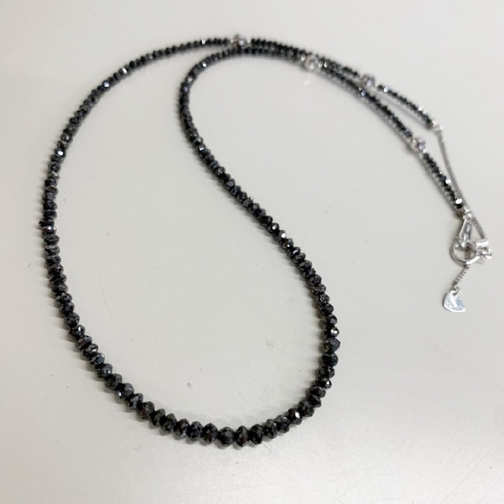 ネックレス 留め具のみK18WG レディース ストーンネックレス ブラック 5.8g 全長46cm