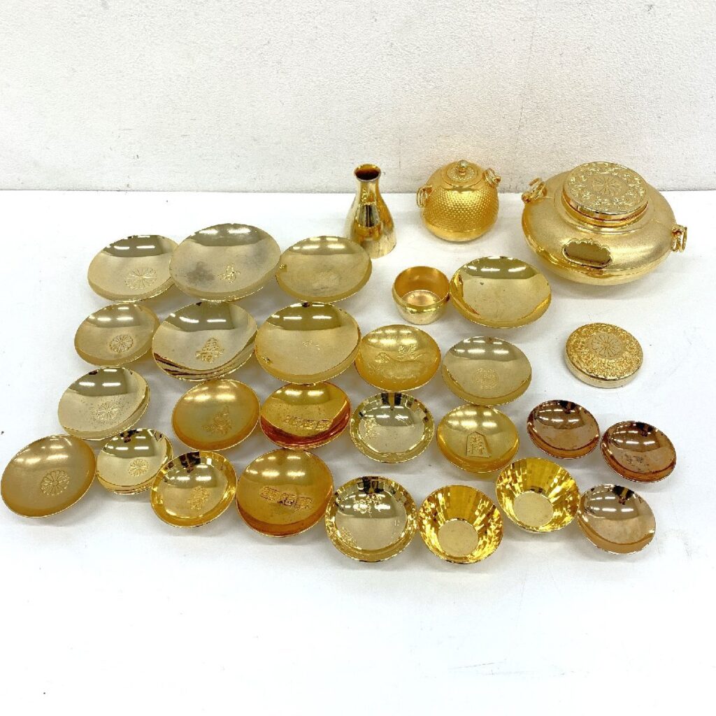 金杯 金メッキ 置物 24KGP K24GP まとめ 総重量3.14kg 茶釜 酒器 縁起物
